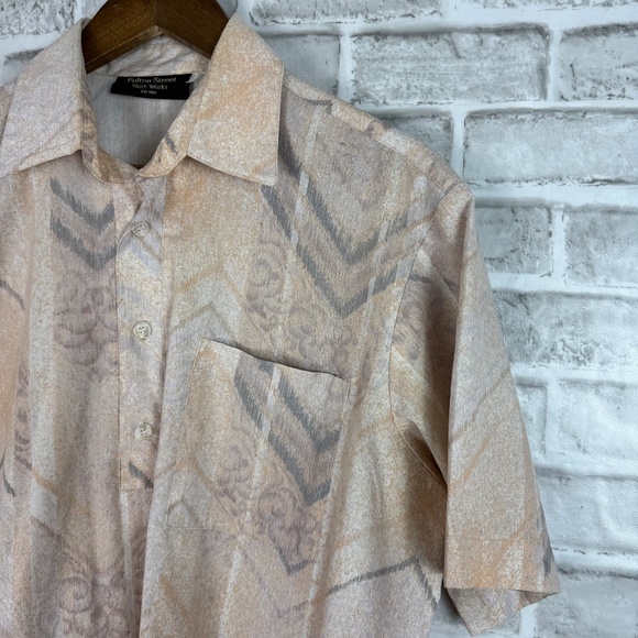 Fulton Street Shirt Works Neutral Print Lightweight 90s Polo Shirt Mens MEDIUM - Picture 2 of 7